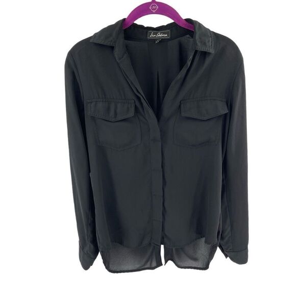 Sam Edelman zipper cold shoulder top blouse shirt small EUC black - Picture 1 of 15